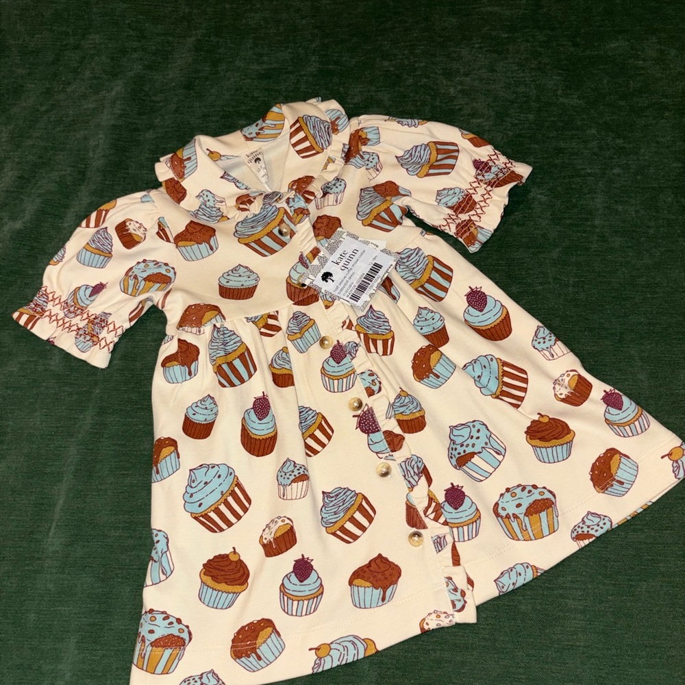 Kate Quinn Cupcake Print Dress with Ruffled Collar